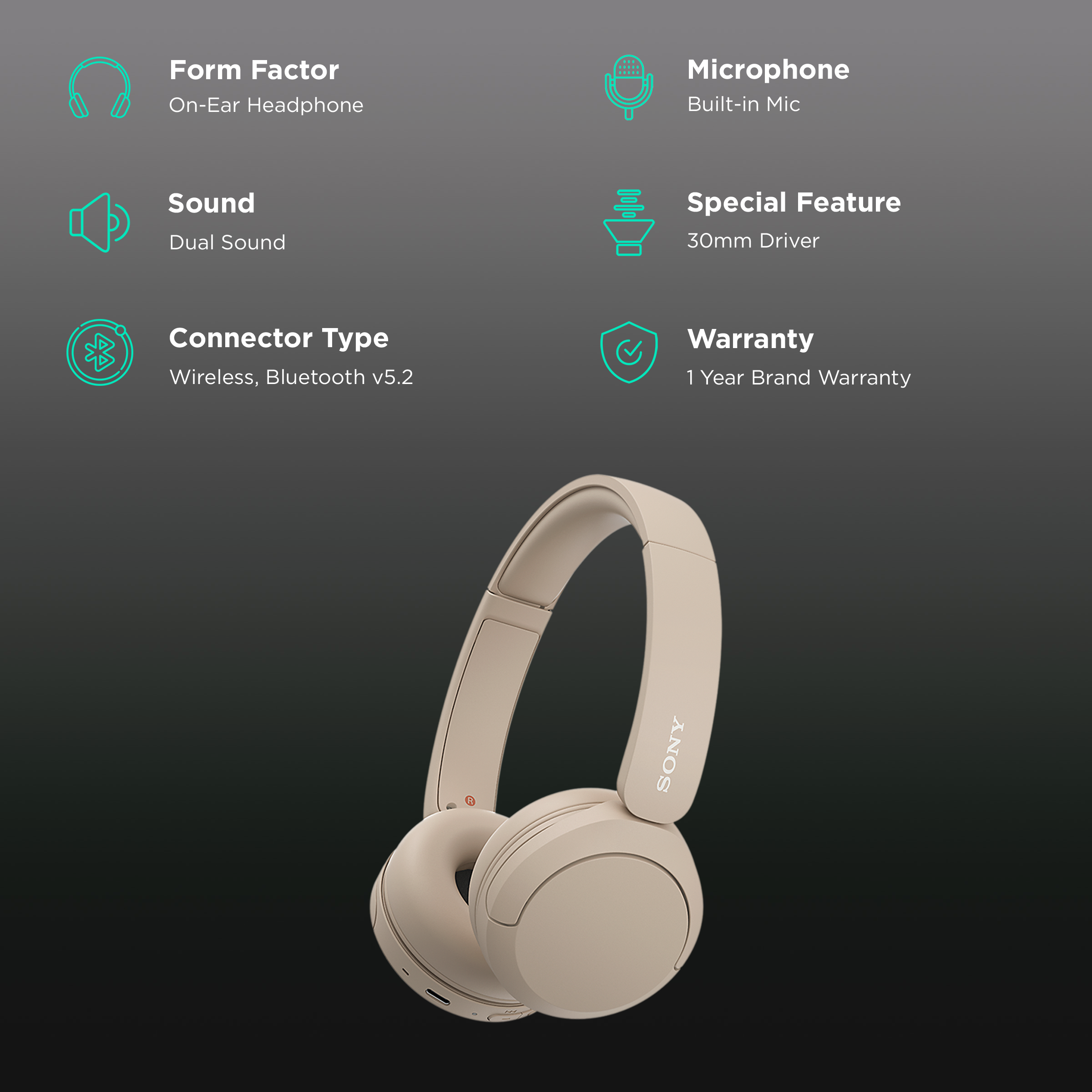Buy SONY WH CH520 Bluetooth Headphone With Mic 30mm Driver On Ear 